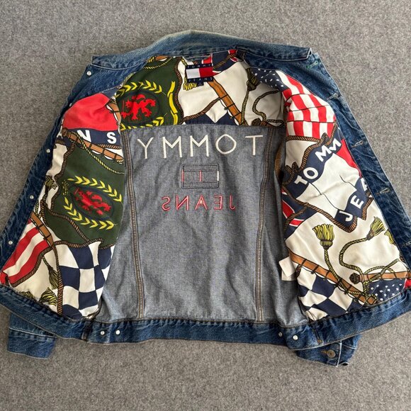 Tommy Hilfiger Embroidered Denim Jacket Flag Lined Medium - Picture 7 of 8
